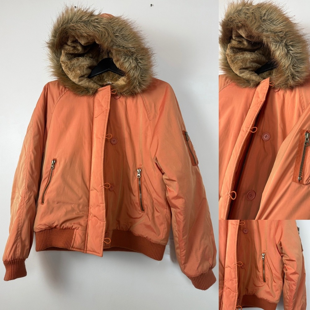Talbots Kids Orange Faux Fur Hood Bomber Winter Rust Jacket Size‎ 16